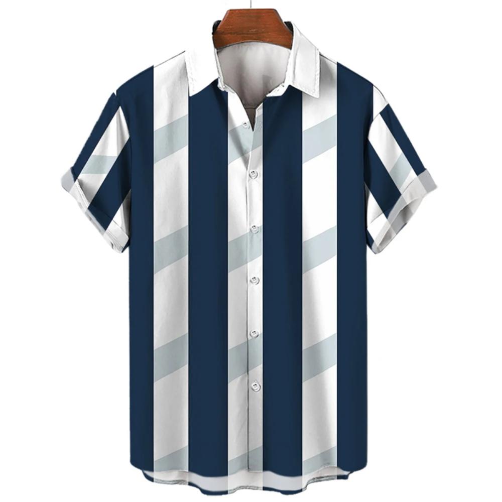 Men's Classic Striped Casual Shirt, Summer Loose Hawaiian Beach Top