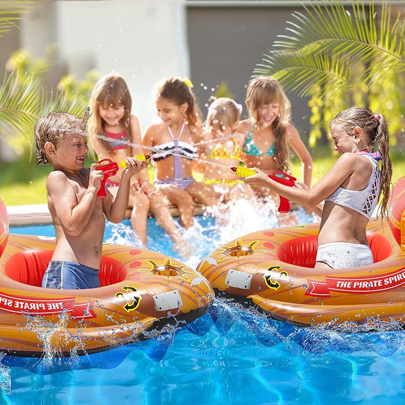 Inflatable Pirate Ship Water Play Toy  Kids Aquatic Tank Seat Ring with Sprayer, Pool Water Sprinkler Car Swimming Ring