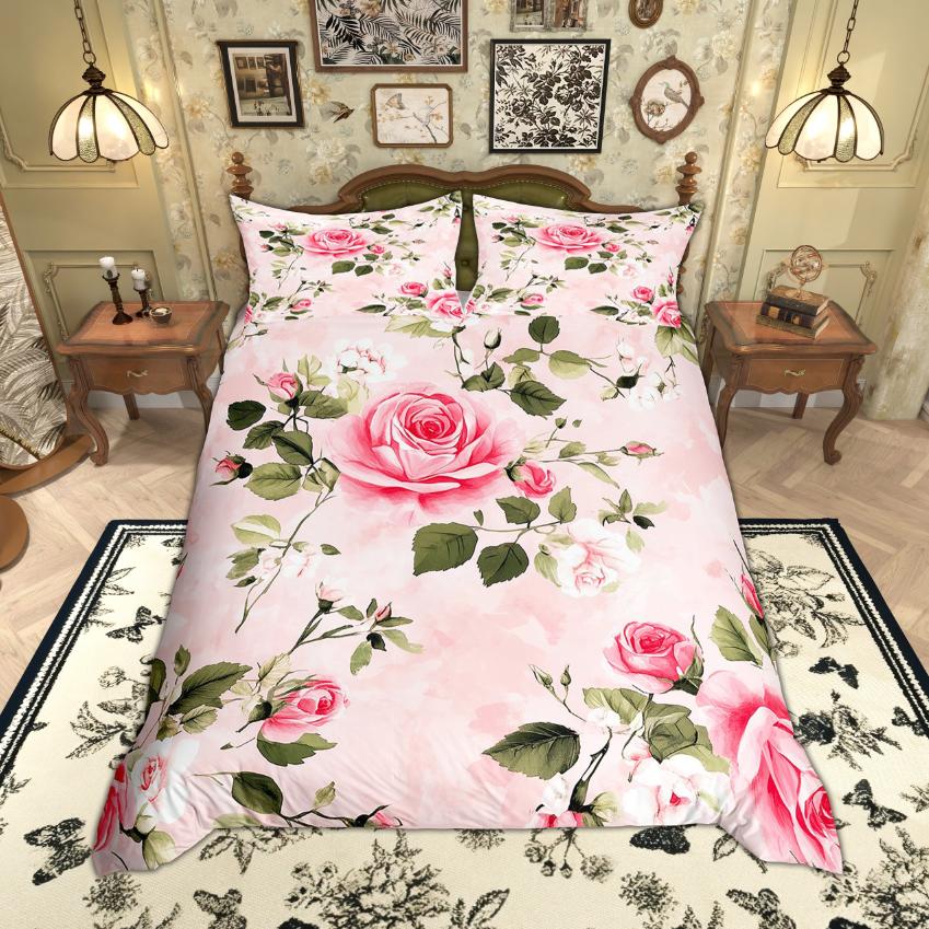 Comforter Homewish Chic Flower For Girls Spring Garden Floral Bedding Set Green Leaves Set