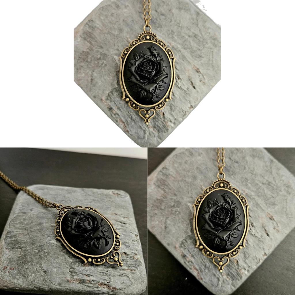 Gothic Rose Embossed Necklace With Cross Chain For Women And Memorial Gift