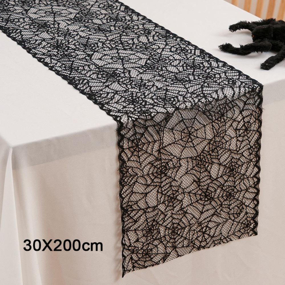Black Color Black Lace Table Runner Long Length Spider Web Table Runner  Table Decor