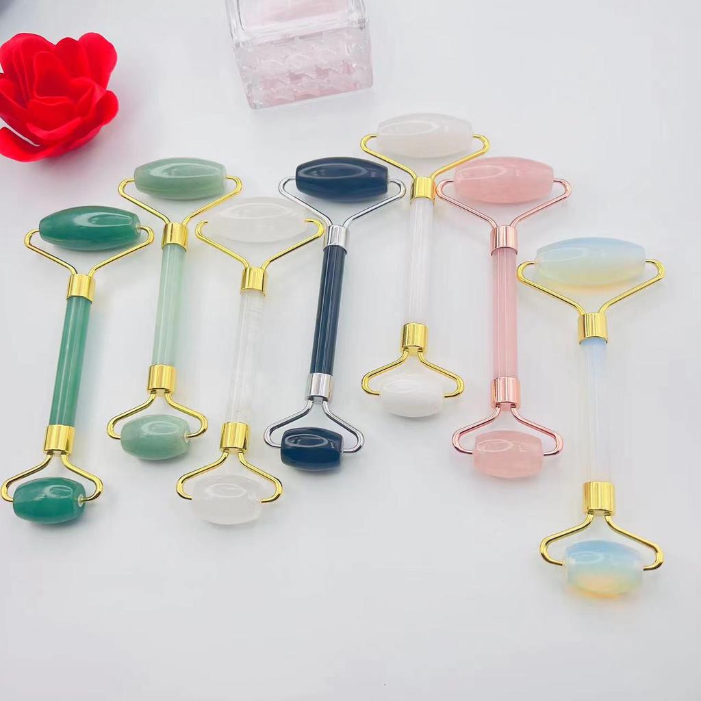 Rose Quartz Double-Headed Jade Roller and Scraping Massager for Face and Eyes