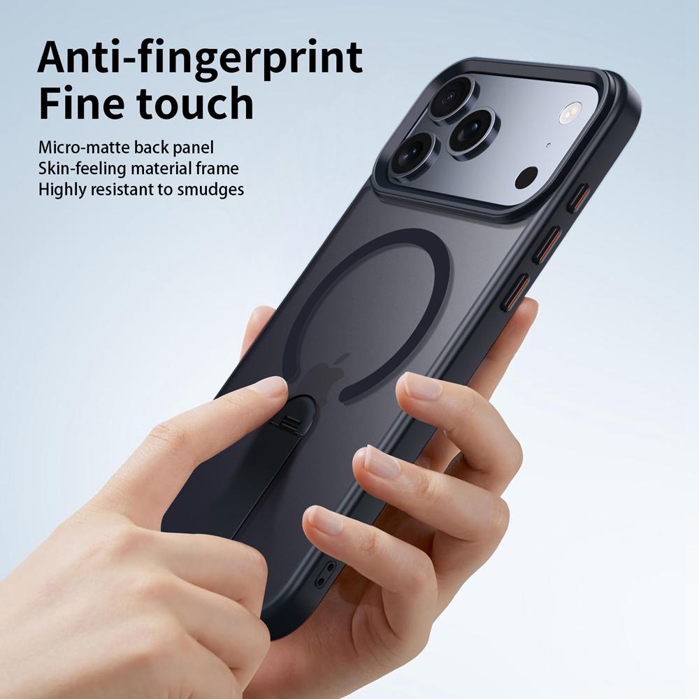 KEYSION 360 Hidden Metal Stand Magnetic Case for Magsafe for iPhone 17 Pro Max Air Transparent Matte Shockproof Phone Back Cover