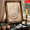 Sleeping White Cat Pattern 5D Pearl Painting Kit with Frame DIY Sparkling Bead Canvas Art Relaxing Craft for Home Wall Room Decor