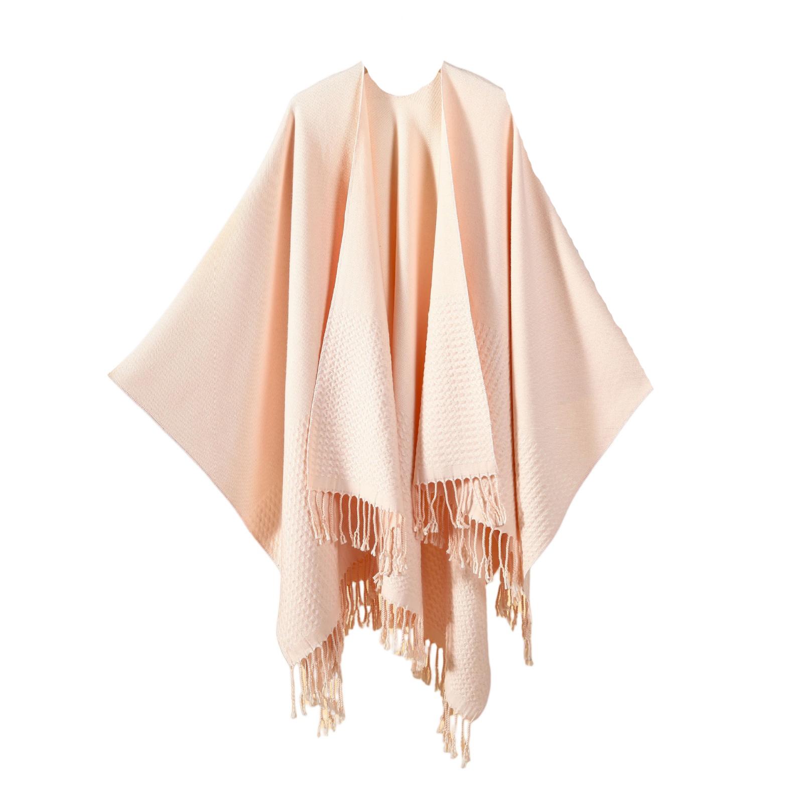 

Ladies Fashionable Single-color Fringed Slit Shawl, Double-sided Three-dimensional Wavy Warm Imitation Cashmere Scarf, Cloak Cardigan One Size рожевий