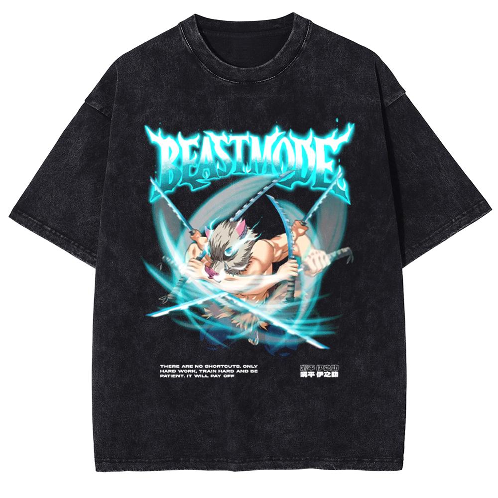 Anime Fan Enthusiast T-shirt Summer Men's Washable T-shirt Japanese Anime Ghost Blade Pattern Clothing Gothic Style