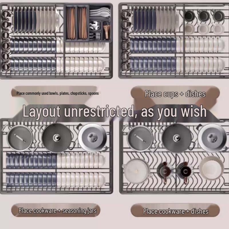 Beifu Carbon Steel Double-Layer Pull-Out Dish Rack