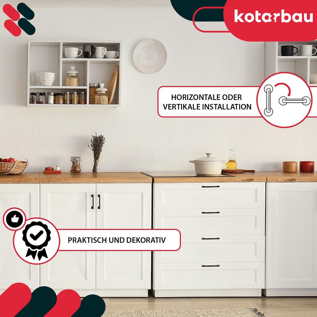 KOTARBAU® Kitchen Furniture Handle Classic Modern Oblong Long Matte Black 190 MM Spacing 160 MM Set of 6