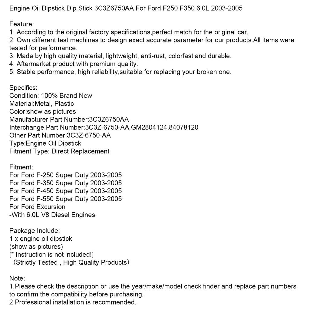 Engine Oil Dipstick Dip Stick 3C3Z6750AA For Ford F250 F350 6.0L 2003-2005