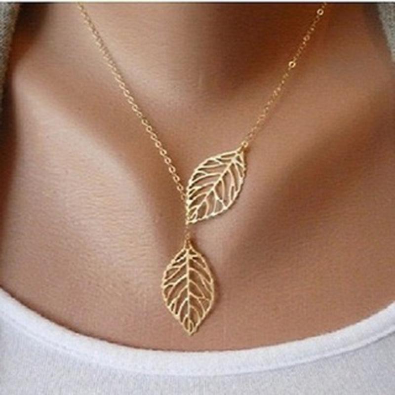 Direct Sales, Simple, Small and Fresh, Personalized, Double Leaves, Fringed Necklace.