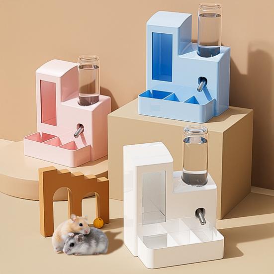 Automatic Hamster Feeder 3 in 1 Food And Water Dispenser 3-Cell Feeding Station with 125ml Bottle for Home Bunny Ferrets Small Animal