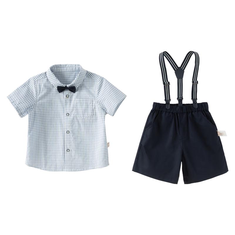 DAVE&BELLA Boys  Summer Shirt & Suspender Shorts Set 100cm