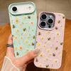 Little Bee Flower Pattern Phone Case For iPhone Air 17 16 14 15 13 12 Pro Max 17 Pro 16e 11 Leather Texture TPU Shockproof Cover