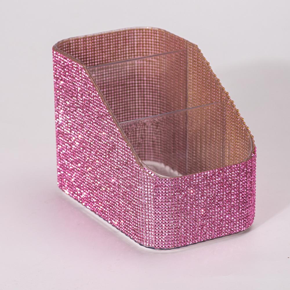 

New desktop multi-grid full diamond makeup brush storage box, manicure item storage box, diamond jewelry box creative storage box