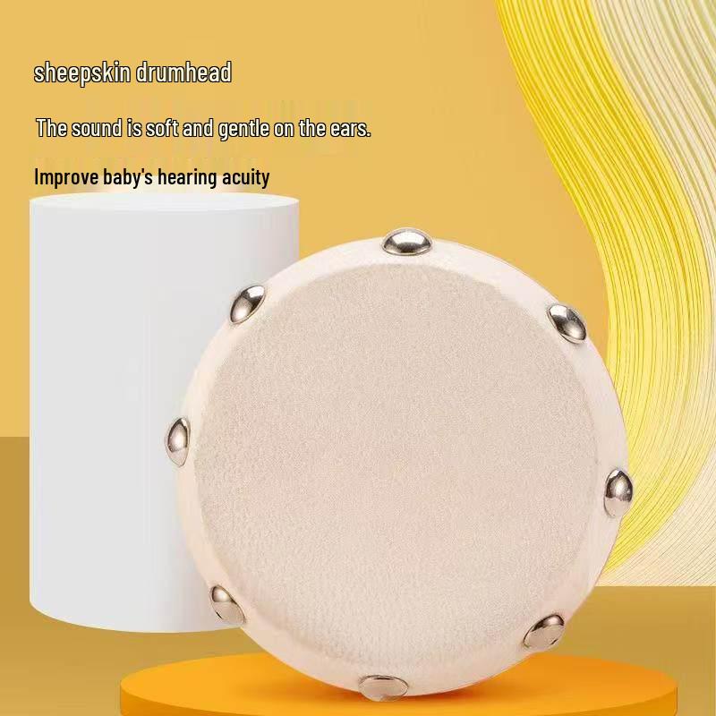 Lambskin Rattle: Wooden Baby Hand-Shaking Drum, Drop-Resistant, Chewable Musical Toy