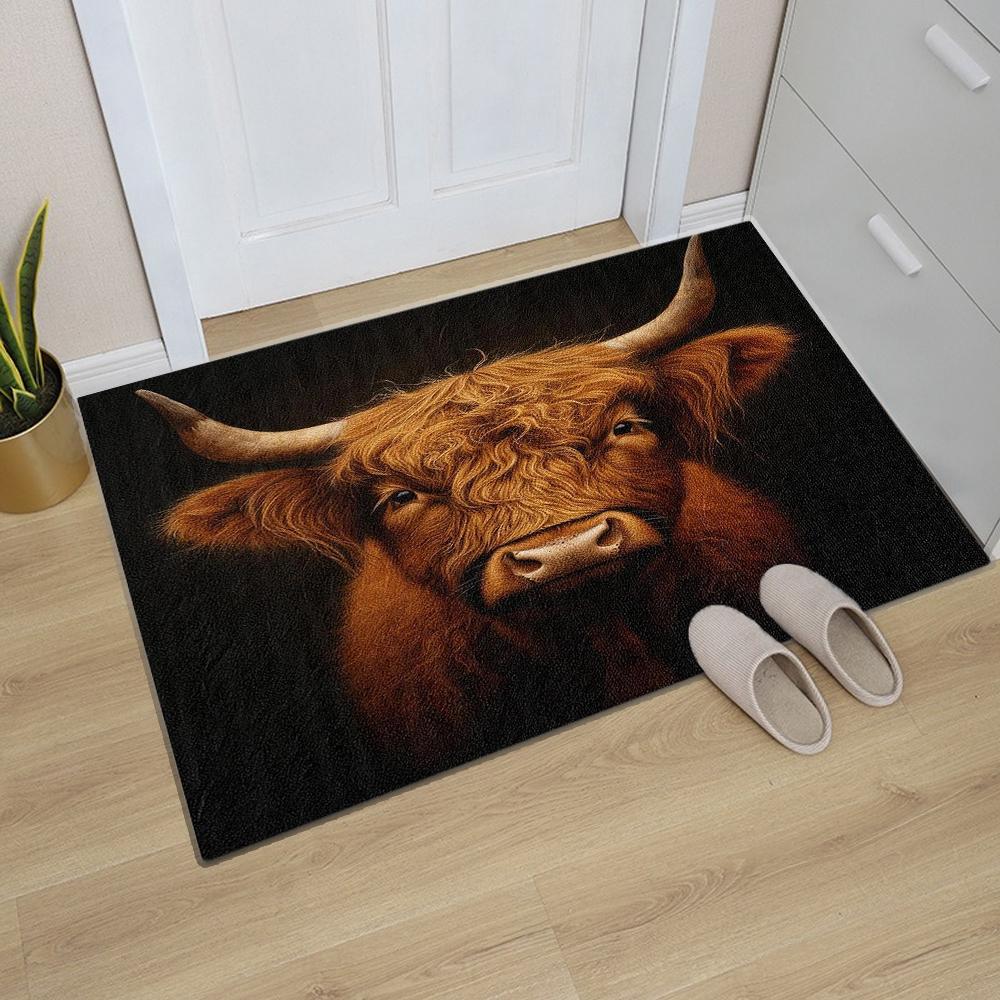 Alfombra de Cocina con Estampado de Vaca de las Tierras Altas para Sala de Estar, Comedor, Lavadero, Suelo de Baño, Balcón, Pasillo, Felpudo Antideslizante