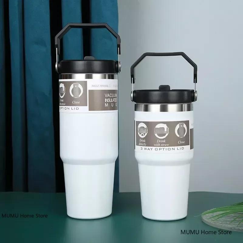 20oz/30oz Stainless Steel Thermos Mug With Straw Keeps Cold and Heat Thermal Mug Tumbler Outdoor Sports Thermal Water Bottle