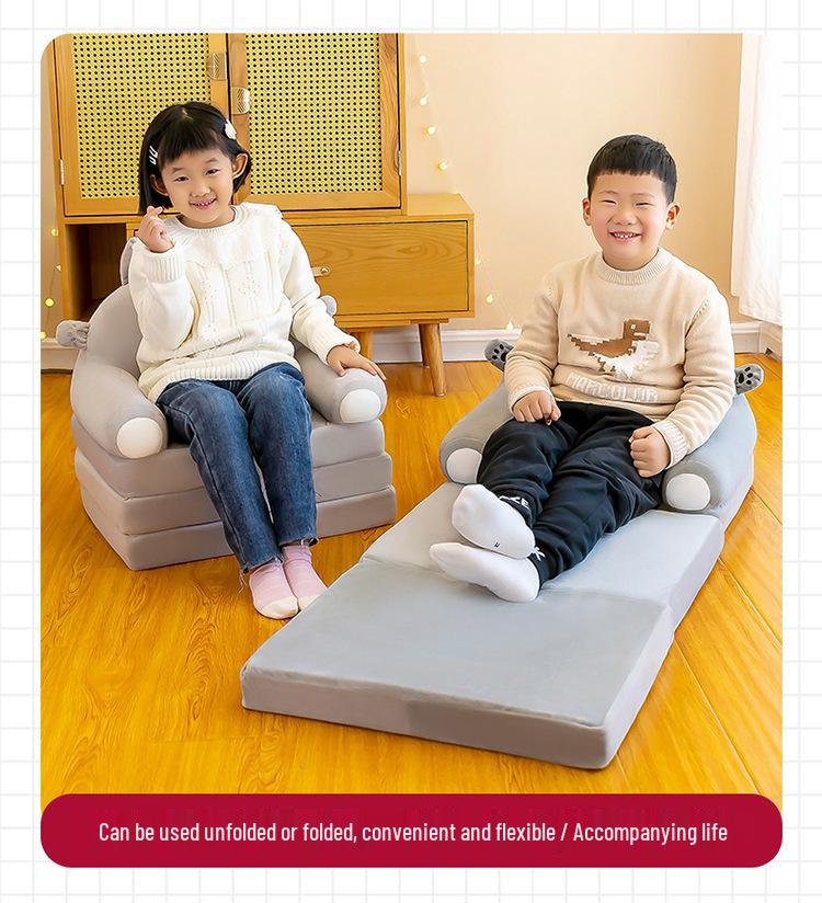 Multi-Function Folding Toddler Sofa: Cartoon Design, Washable Cushion, Perfect for Boys & Girls' Reading and Play.