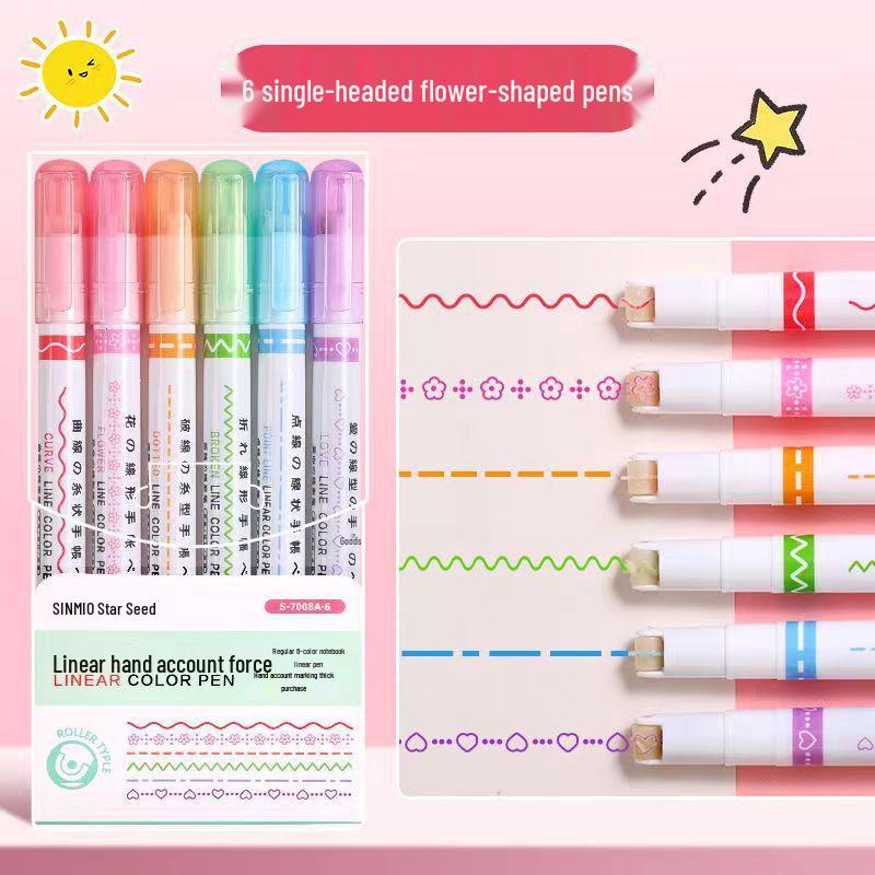 Floral Outline Dual Line Quick-Dry Highlighter Pen Set for Journaling and Student Use