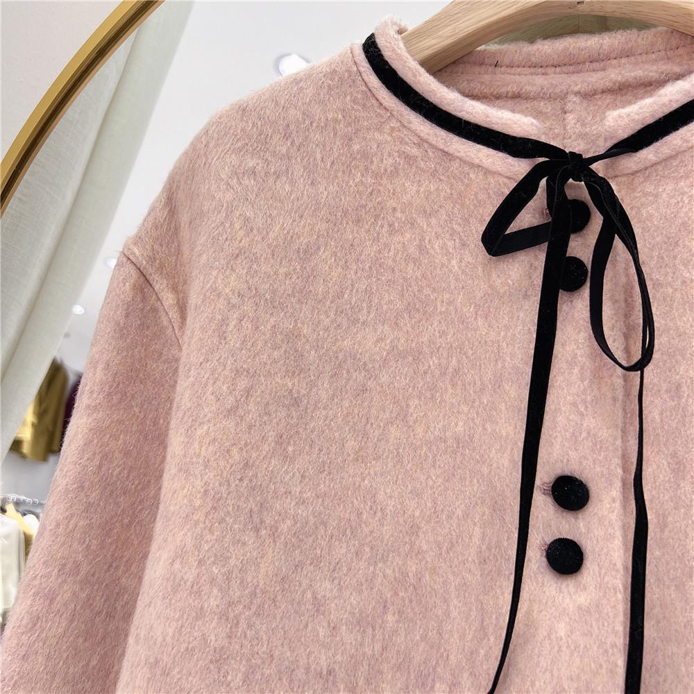 2024 Autumn/Winter French Chic Petite Double-Sided Cashmere Bow Coat
