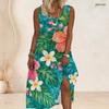 Women Plus Size Scoop Neck Sleeveless Floral Printed A Line Long Dress