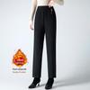2025 Women's High Waist Fleece-Lined Pants - Spring/Autumn, Thick Woolen Straight-Leg for Middle-Aged & Elderly
