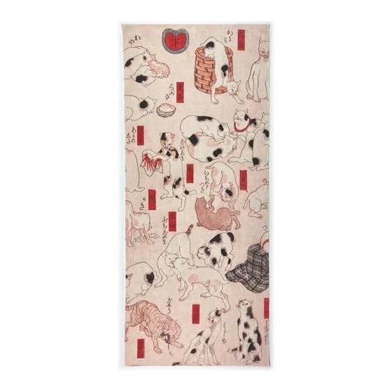 Ukiyo-e Tenugui Towel - Neko Kai K Gojsan-biki by Kuniyoshi Utagawa - 100% Cotton - Premium Japanese Tenugui Fabric - Tokkaoka - Reactive Dye -