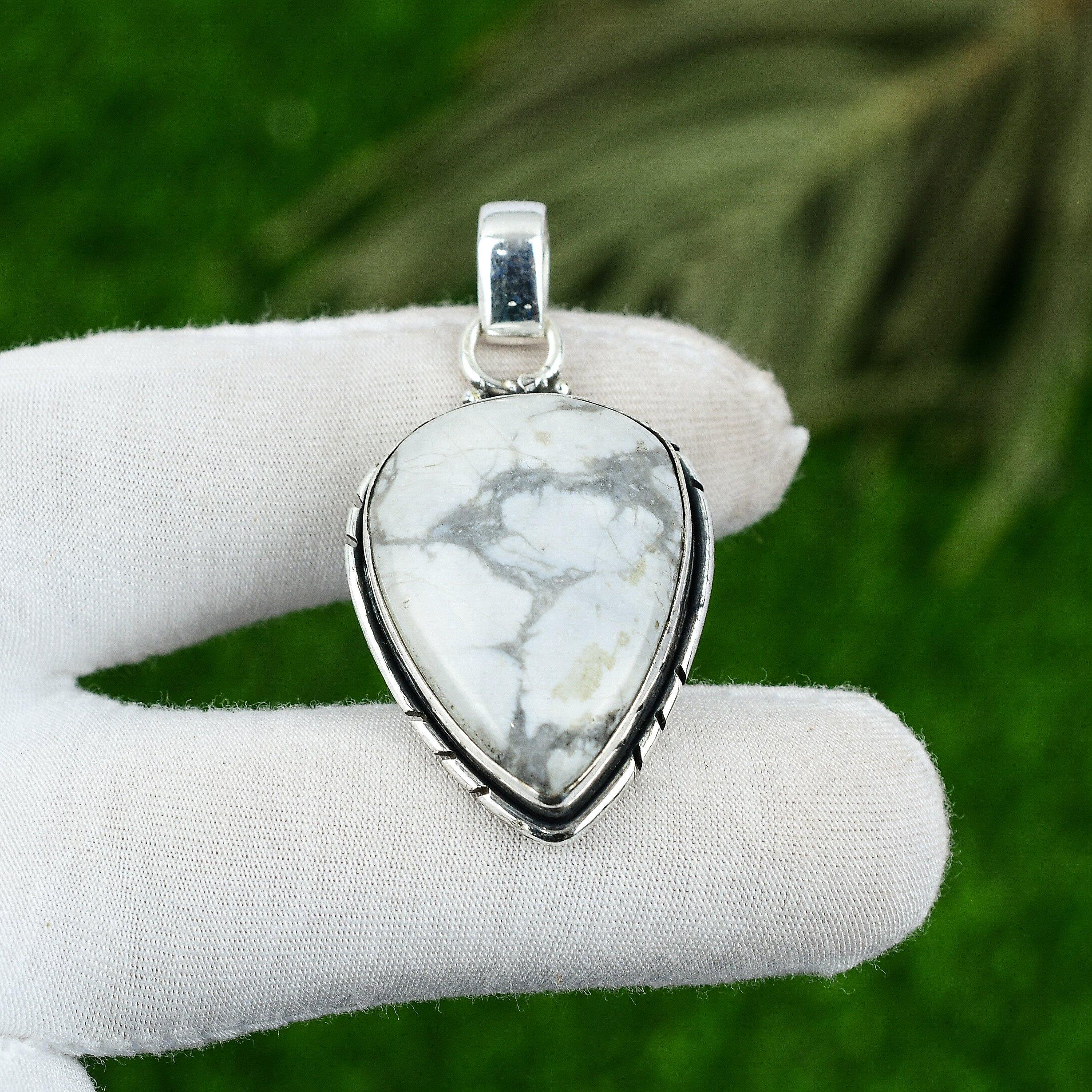 Sterling Silver Pear Natural Howlite Daughter Crown Chakra Elegant Boho Pendant