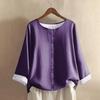 Women's Casual Long-sleeved Round Neck Solid Color Cotton And Linen Top