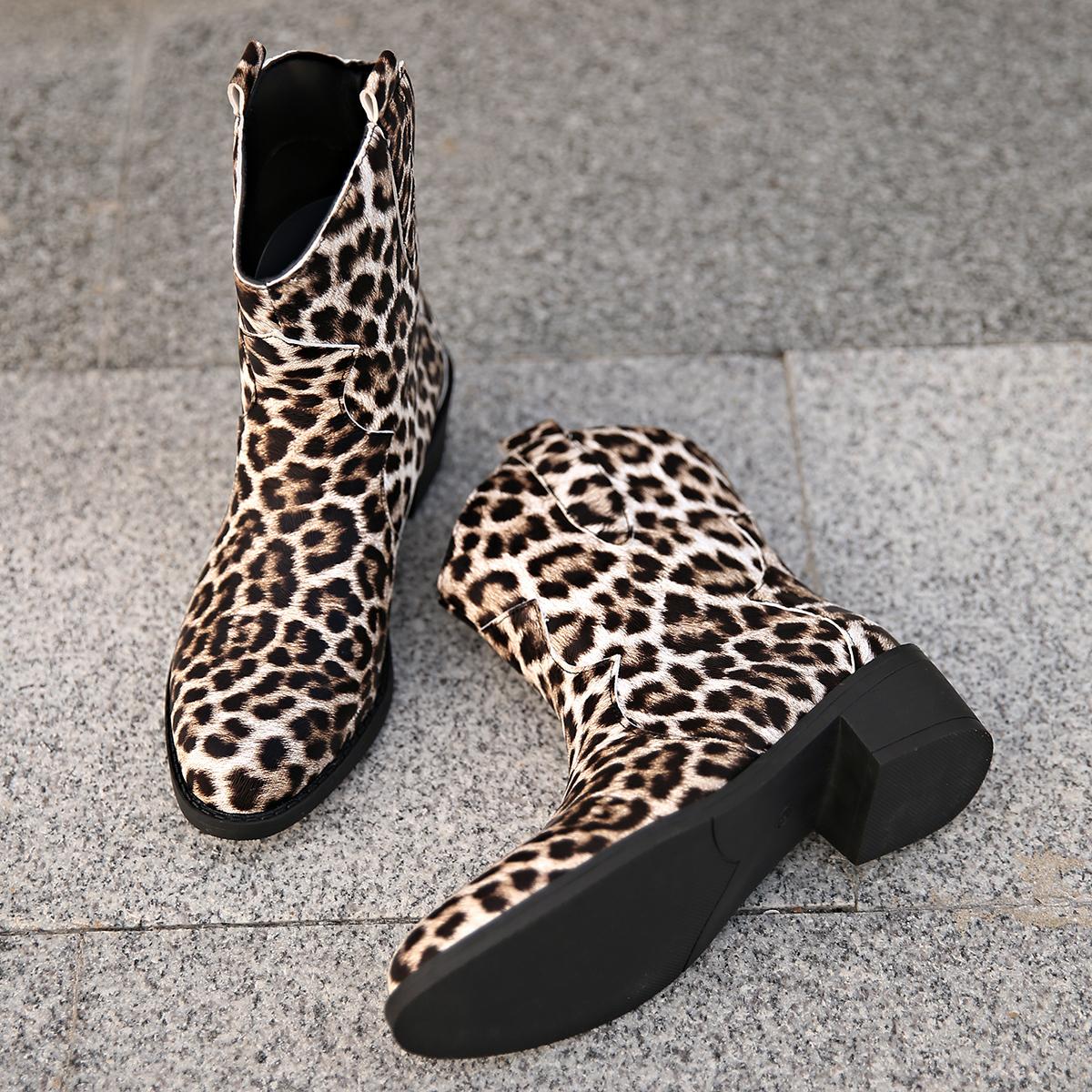 

Зимние ботильоны с леопардовым принтом для женщин, зимние туфли на среднем каблуке, трендовые абсолютно новые дизайнерские туфли-лодочки в готическом стиле для женщин, ботинки Chelsea Botas 43