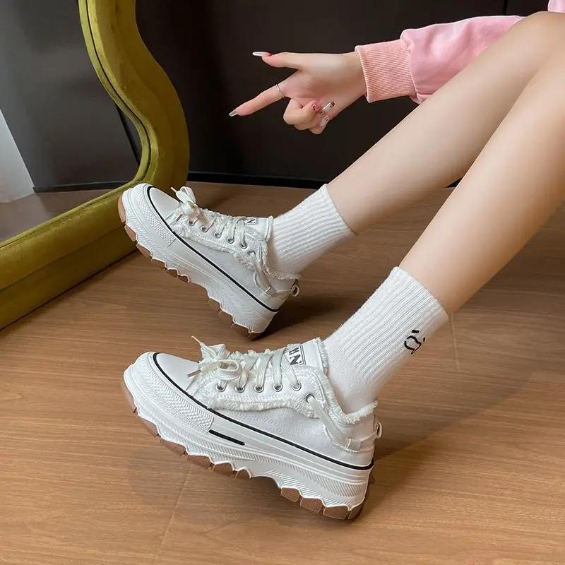 Fashion Round Toe Lace Up Shoes for Women Light Y2k Fashion Comfortable and Elegant Vulcanized Shoe Trends 2025 Korean 39 Woman Footwear
