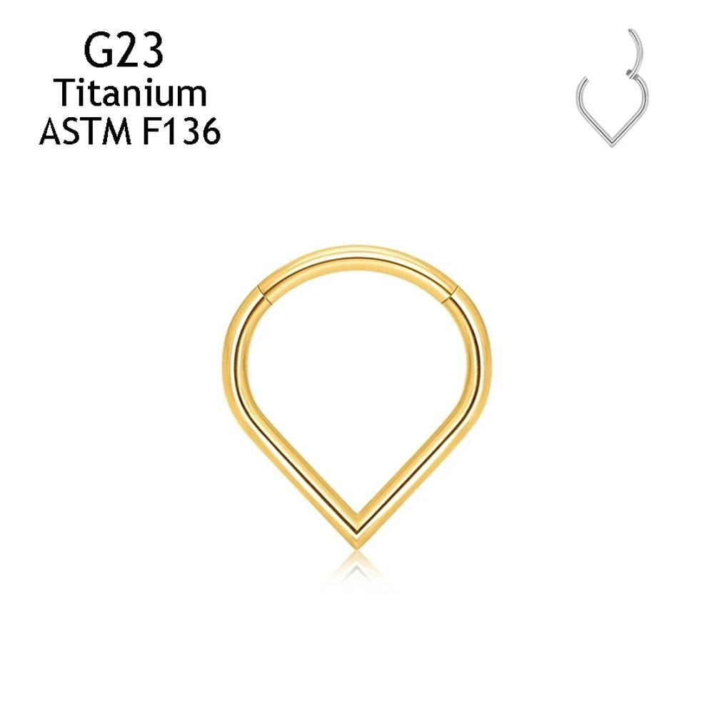 

G23 Titanium 16G Piercing CZ Water Drop Septum Hoop Nose Ring Hinged Clicker Earrings Tragus Helix Body Piercing Jewelry 1.2x8mm золотой