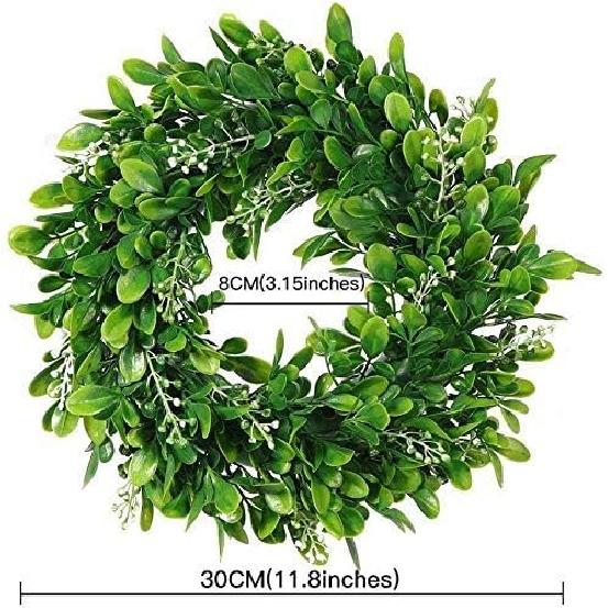 LSKYTOP 2 Pcs Boxwood Wreath with Artificial Wreath Green Leaves Door Wall Window Decoration,11Inch/PC