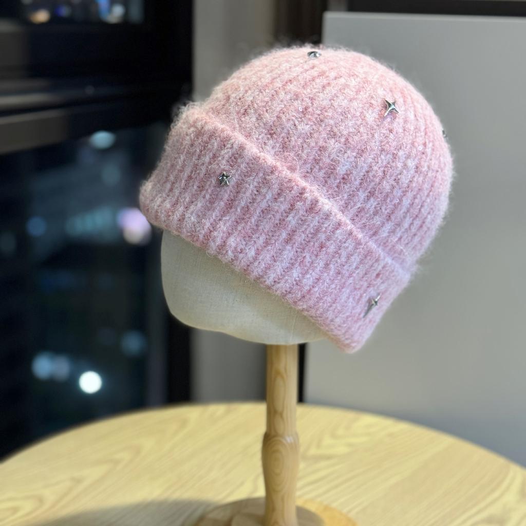 New Face Showing Little Star Sequined Knitted Hat for Women Korean Style Winter All Match Woolen Hat Travel Warm Ear Protection Hat