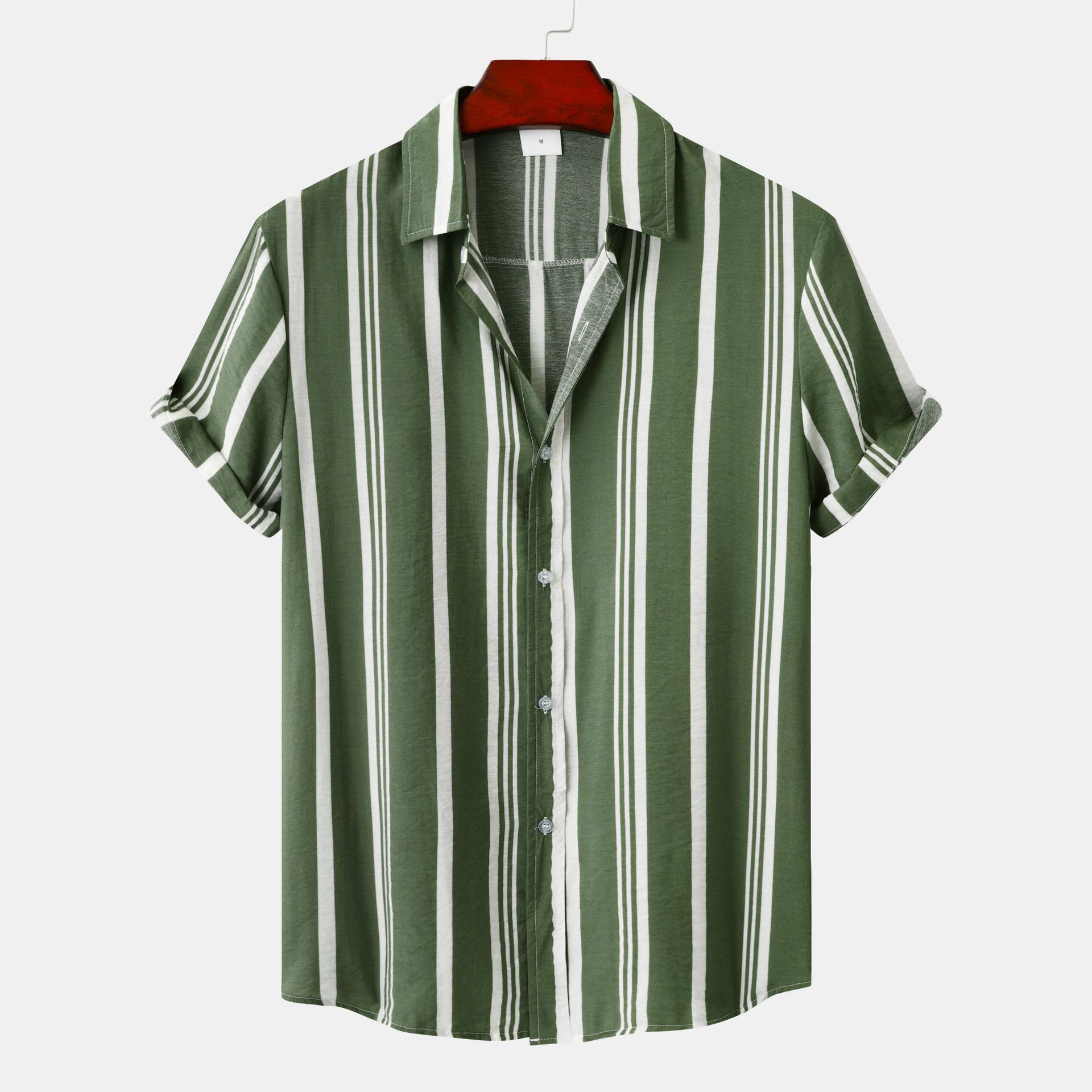 

Summer Striped Casual Shirts Men Short Sleeve Beach Shirt Single Breasted Blouse M армия зеленый