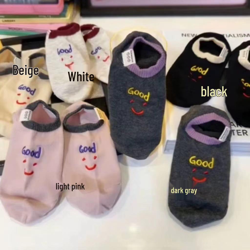 

Весна/Лето 2024 Женские Носки-Следки с Вышивкой Смайлика One Size чёрный