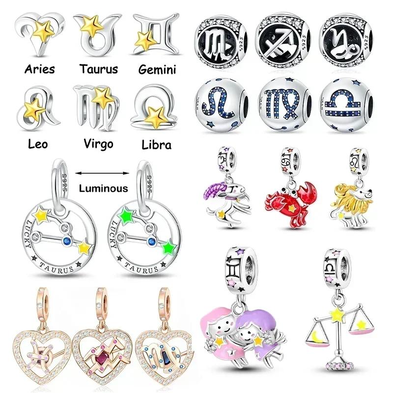 Charm Bead Charms Plata Originales Twelve Constellations Bead Charms for Charm Bead Charms copper Bracelets Jewellery Making Womens Gift