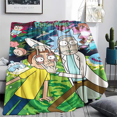 1Pc Morty Rick Print Flannel Blanket, High Quality Comfortable for All Seasons, Home Decor, Warmth and Comfort, Perfect for Gifts