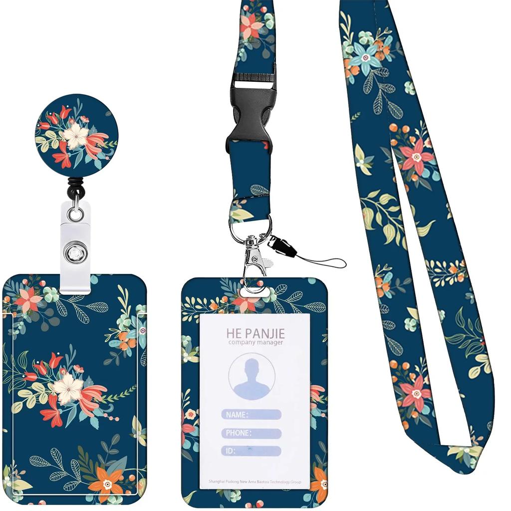 Students Bus Card Case Lanyard Child Visit Door Identity Badge Cards Cover Case Ladies Girls Flower ID Credit Bank Card Holder
