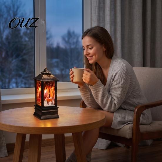 Festive Home Decor Christmas Snow Lantern, Water Glittering Vintage Elk/Santa/Snowman Battery Tabletop Ornament Operated Lighted Table Lamp
