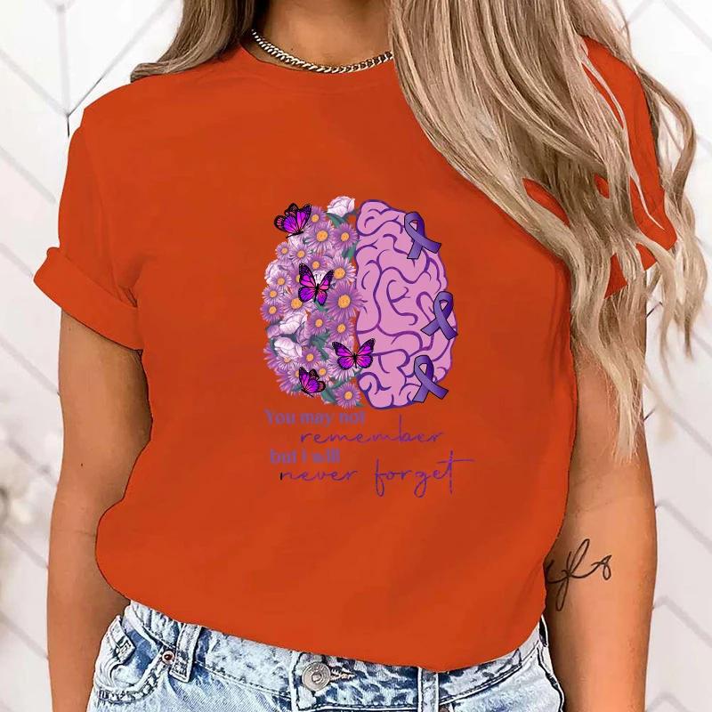 (High Quality T Shirt)new Fashion O Neck Tops You May Not Remember But I Will Never Forget Alzheimer's Awareness Printing Shirt