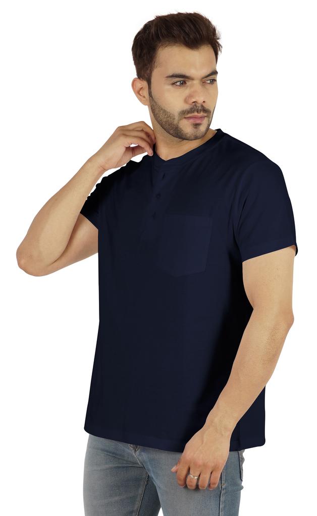 Inkmeso Solides Henley-T-Shirt für Herren Baumwolle Kurzarm T-Shirts Tasche