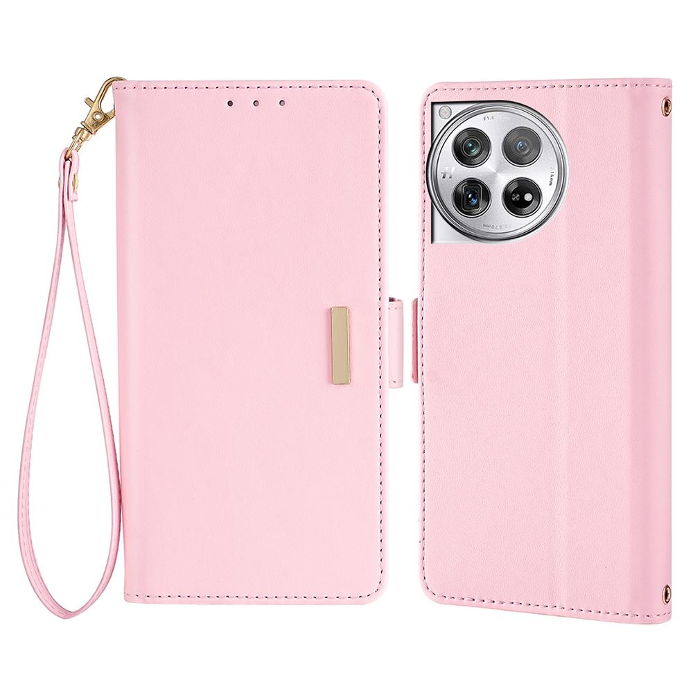 For OnePlus 12 5G Leather Wallet Case RFID Blocking Stand Cover with Hand Strap