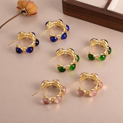 French C-type Glazed Multi-color Earrings Medieval Vintage Retro Niche High-end Stud Earrings Versatile Texture Earrings