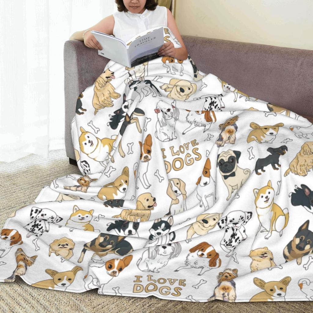 Cute Dogs Animal Print Throw Blanket Ultra Soft Warm All Season Decorative Pet Bones Flannel Blankets for Bed Chair Car Sofa Cou