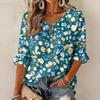 Women's Casual Floral Print Ruffled Blouse with Tie Neck and 3/4 Sleeves