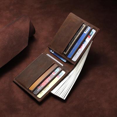 Retro Crazy Horse Leather Men's Short Wallet - Genuine Cowhide Card Holder
