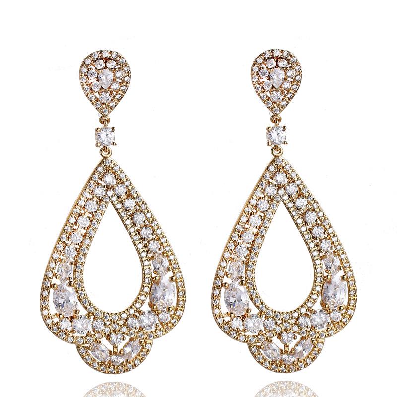E0253 Exaggerated Women'S Ear Jewelry Full Of Zircon Earrings, Needle Multi-Color Optional