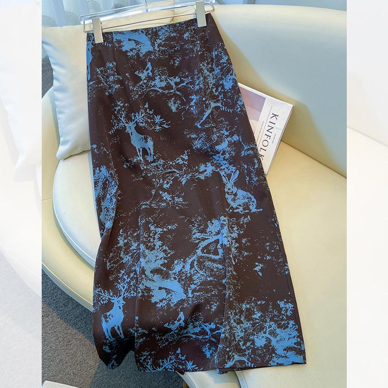 2025 Women's High-Waisted Satin Floral Midi Skirt - Summer A-Line Pencil Design