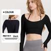 Women's Ribbed Halter Neck Yoga Top with Long Sleeves and Pads - High Elastic Cropped Fitness Top for Autumn/Winter
